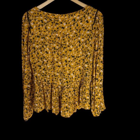 Anthropologie Maeve Cheyenne Women's Yellow Gold Floral Peplum Blouse Sz M - Picture 3 of 7